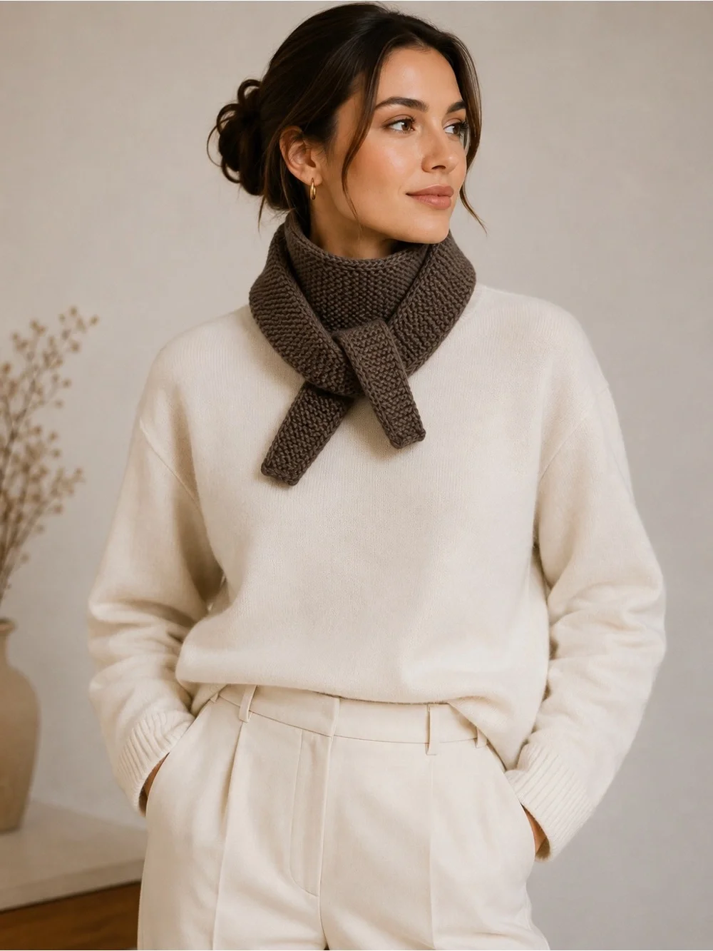 Sophie Chocolate Cashmere Scarf Womens Handmade Knit Neck Warmer Soft Cozy Gift